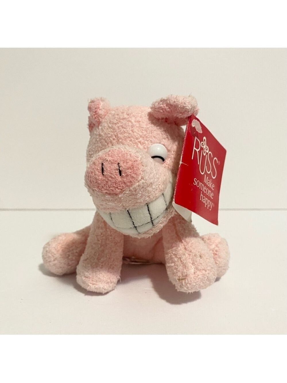 Russ Grinnies Pig Plush Bean Bag Stuffed Animal Pink Farm Barn Smile Toy 5”
